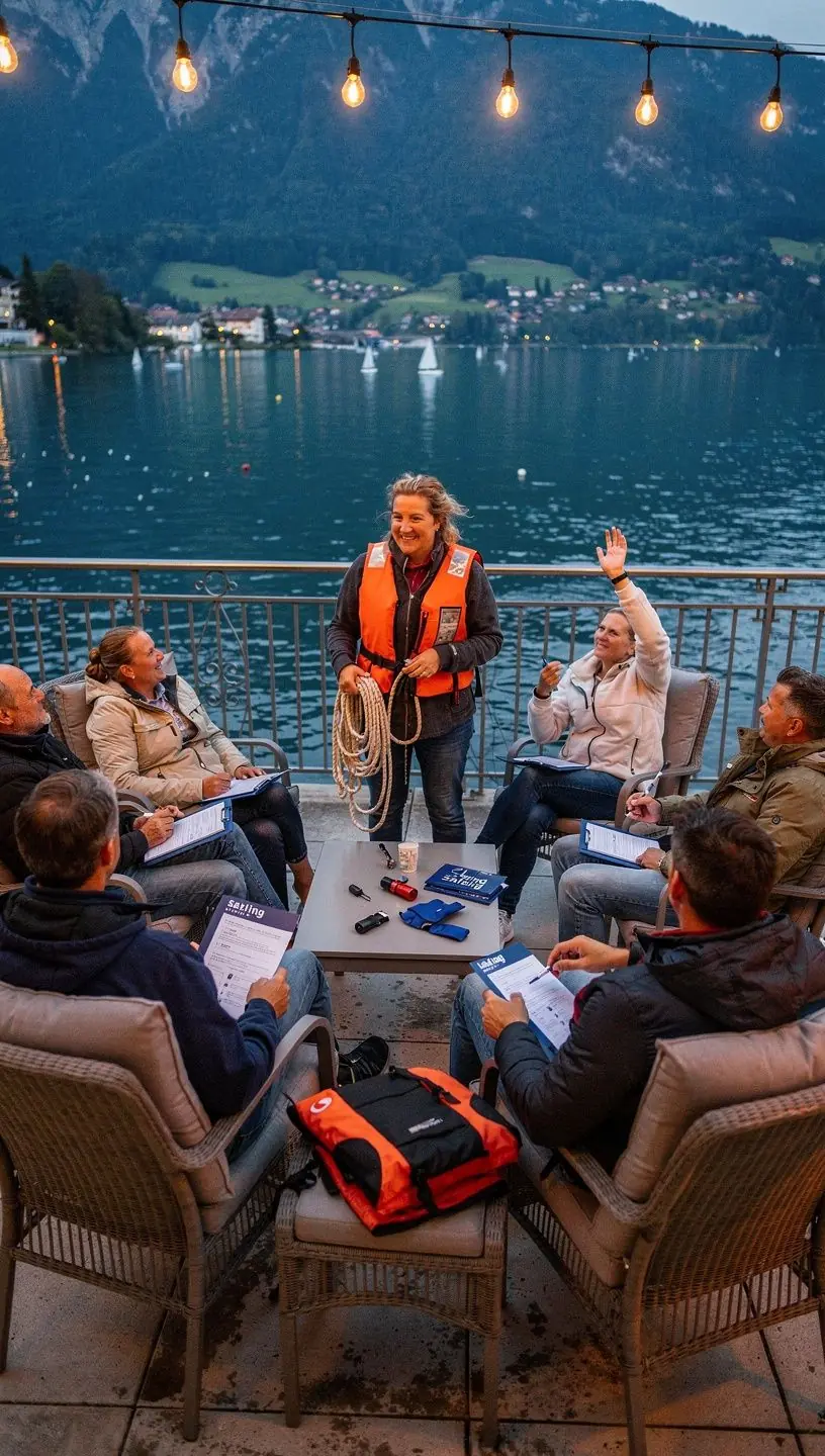 Ein erfahrener Segellehrer, der den Schülern während eines Rennens wertvolle Tipps gibt.