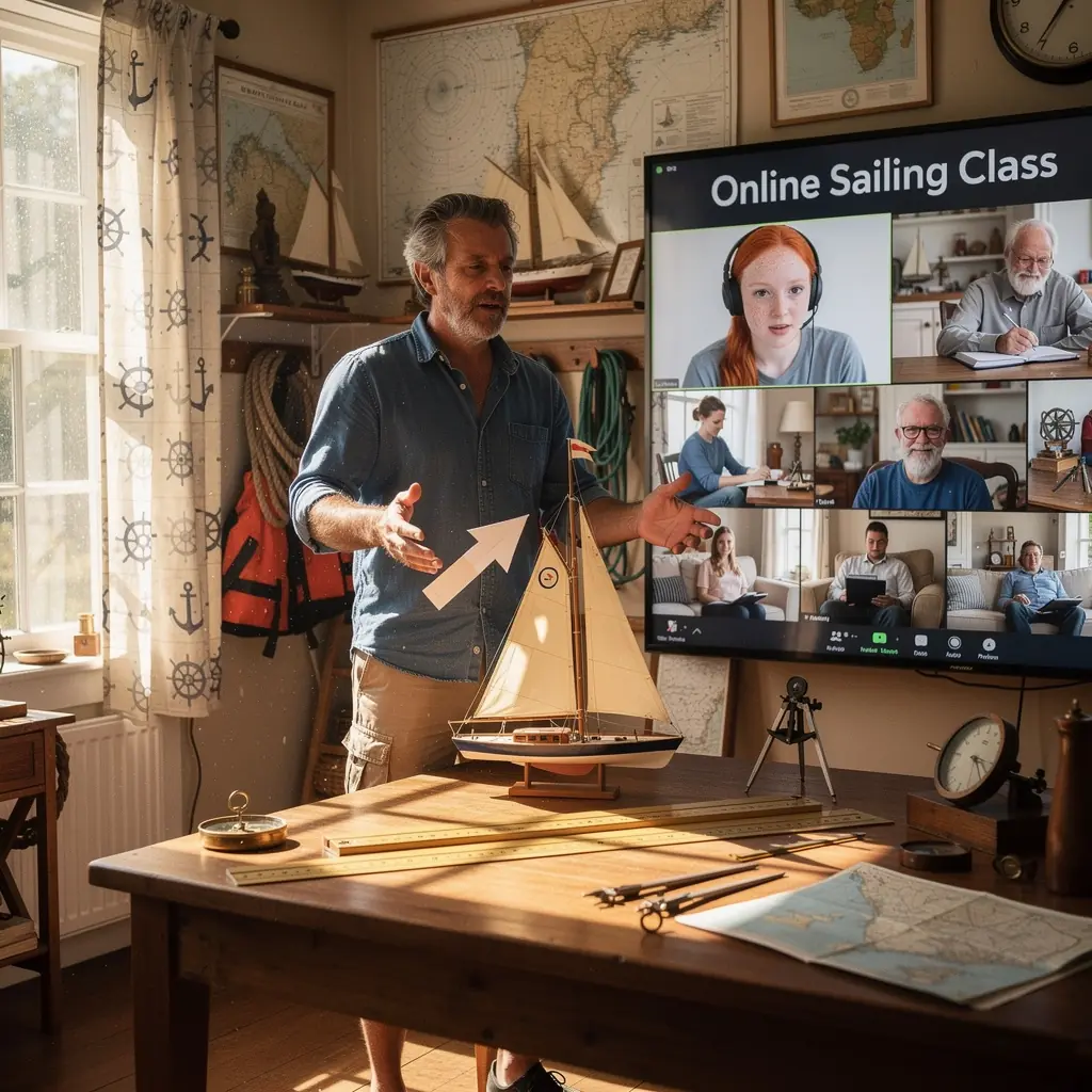 Ein detailliertes Diagramm, das verschiedene Segeltechniken und -manöver erklärt.