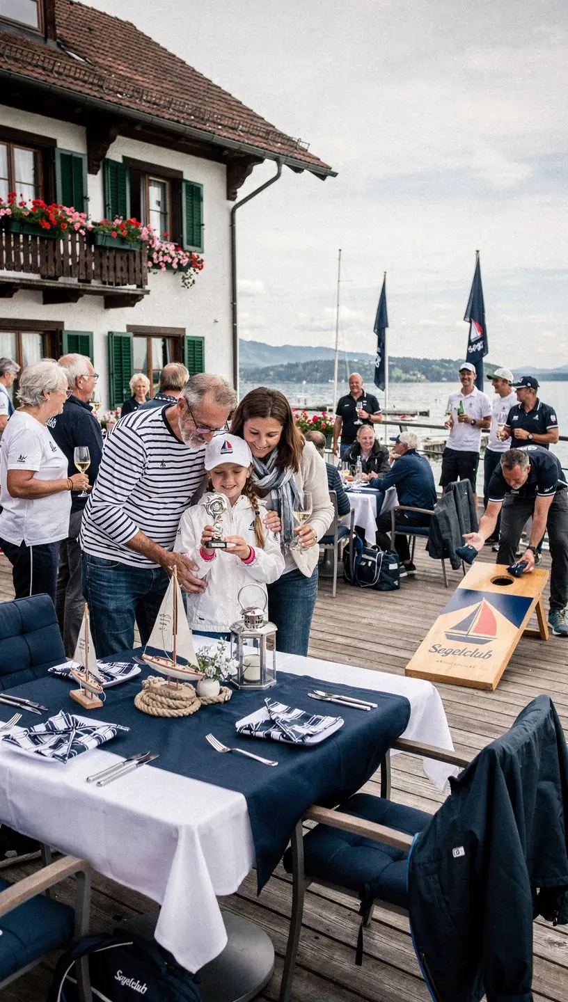 Eine Gruppe von Segelschülern, die auf einem Boot die Grundlagen der Navigation erlernen.